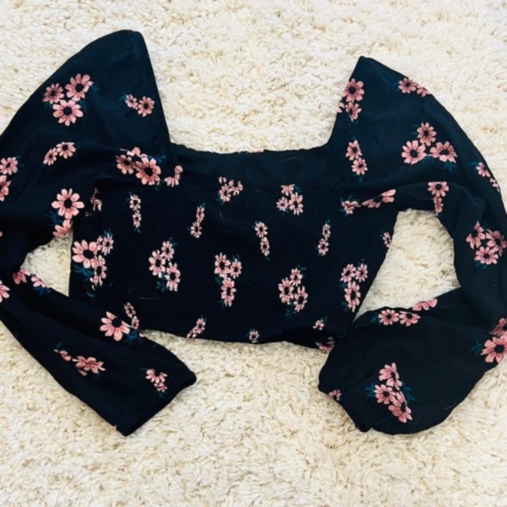 long sleeve black floral top